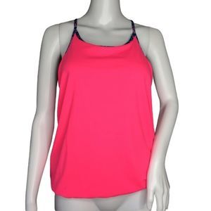 Fabletics Tank Womens XXS Norwalk Pink Blue Racerback‎ 2 in 1 Athleisure Workout